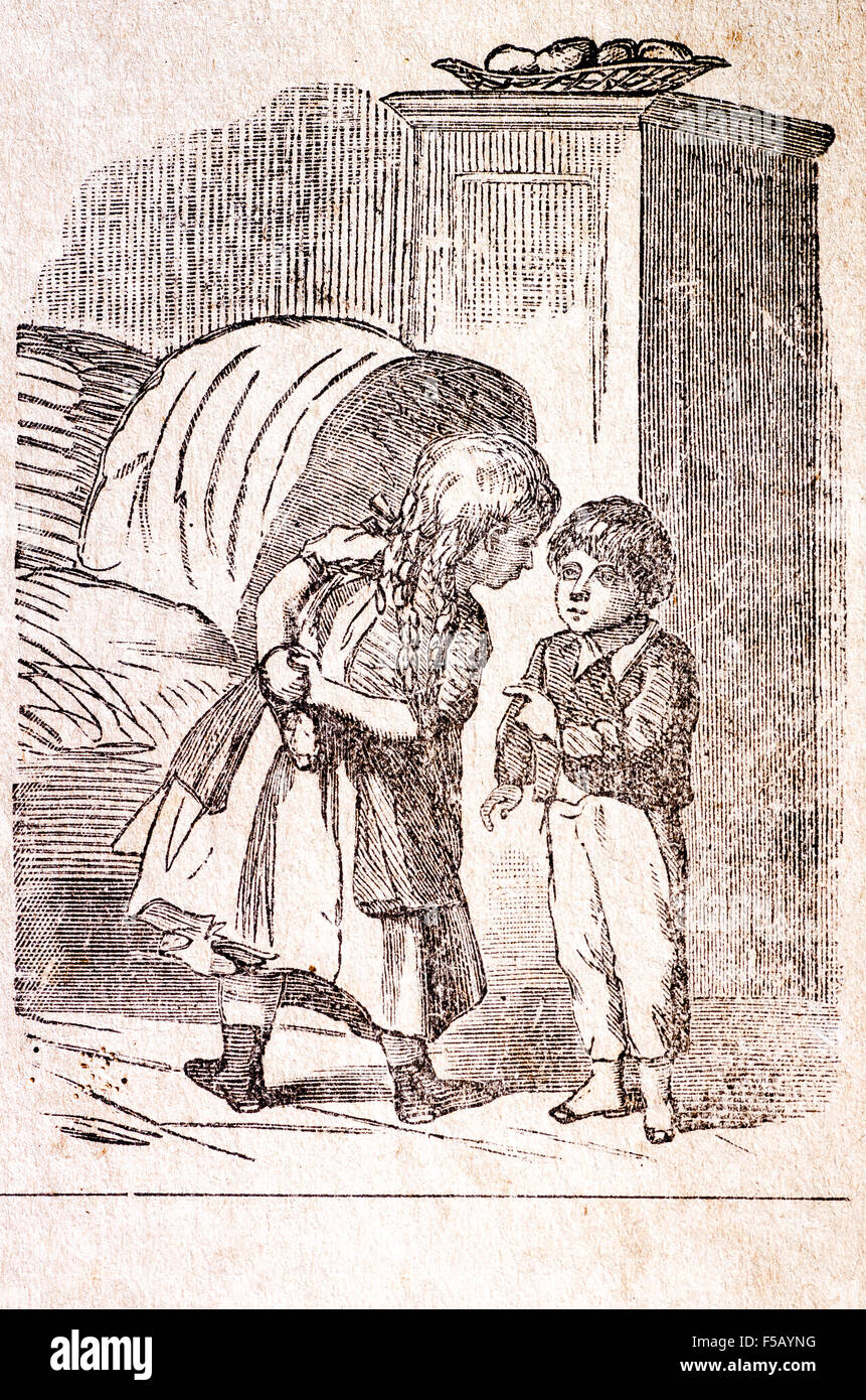 brother and sister old engraving Stock Photo Alamy