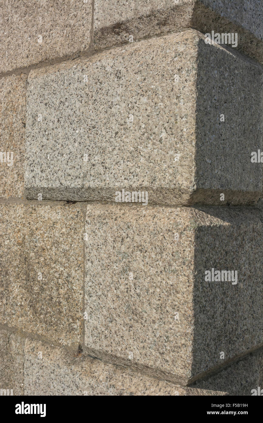 Granite cornerstones of an old building in Cambourne, Cornwall. Stock Photo