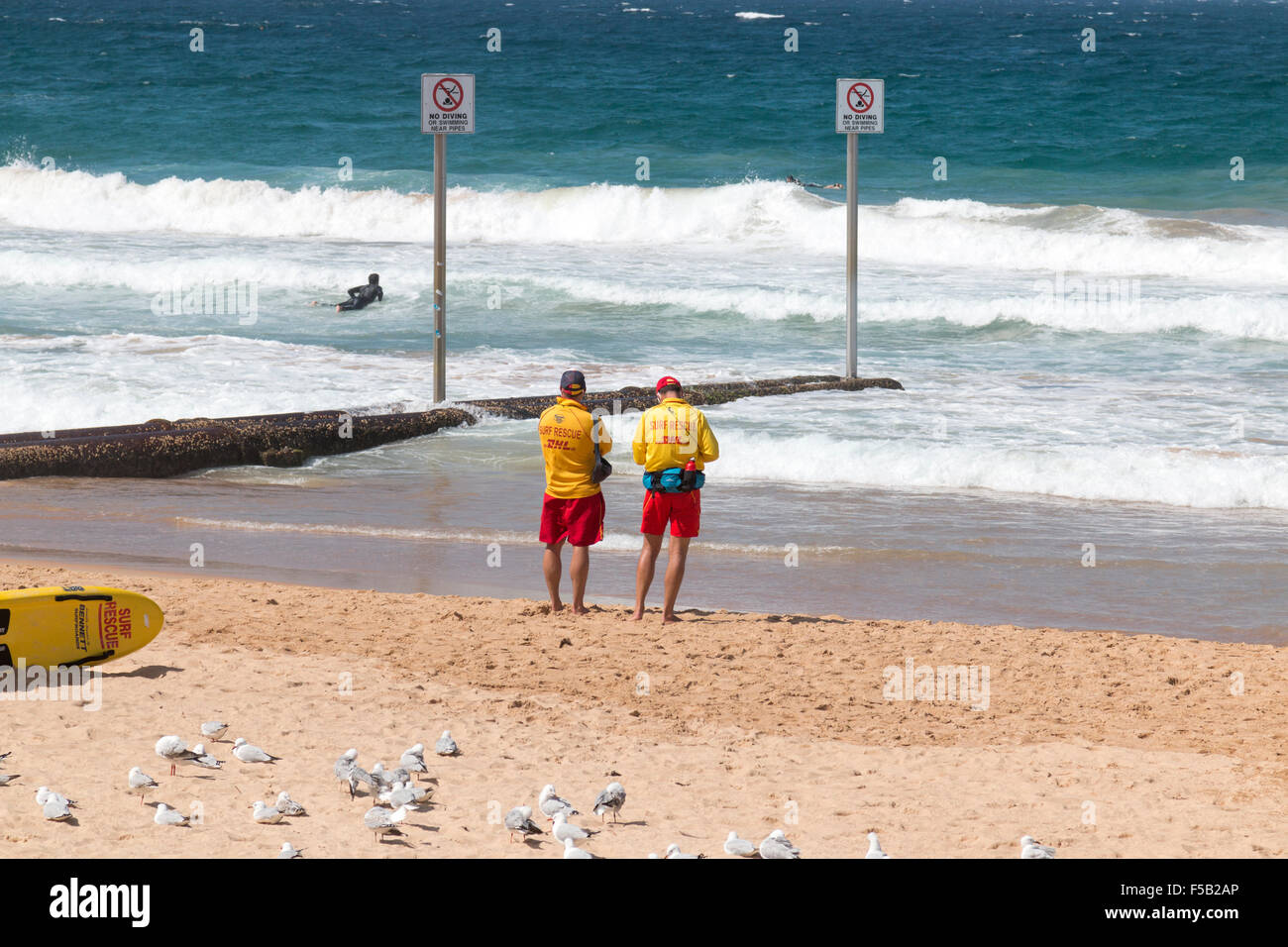 Surf rescue lifeguards at Manly Beach,Sydney,Australia, a volunteer service within australia Stock Photo
