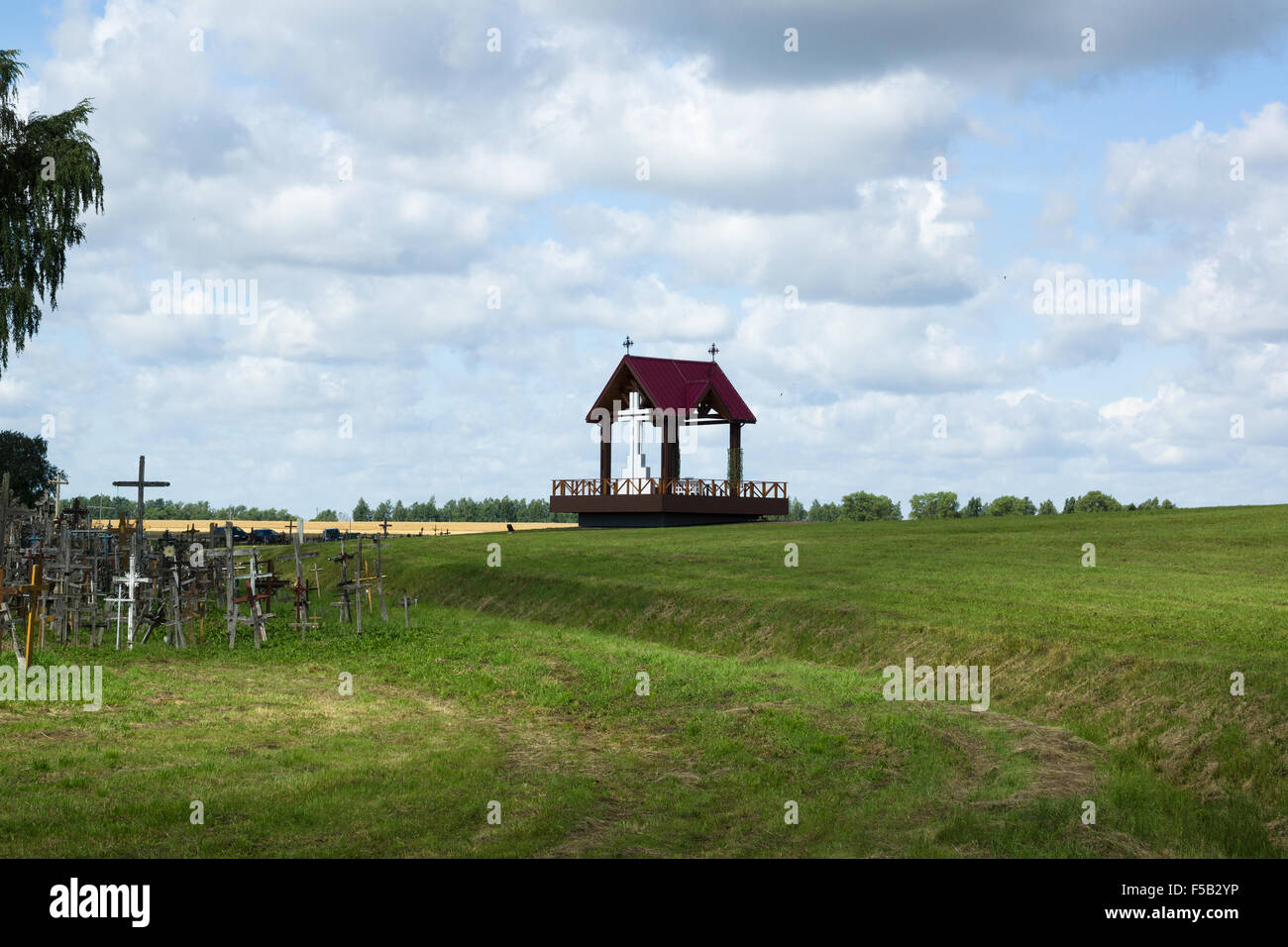 the arbor for religious speeches is located near the mountain of crosses Stock Photo