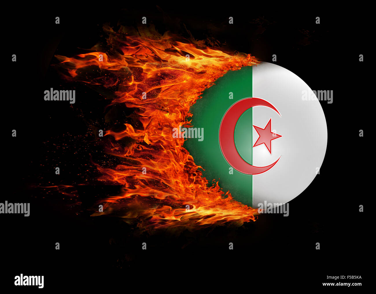 Concept of speed - Flag with a trail of fire - Algeria Stock Photo