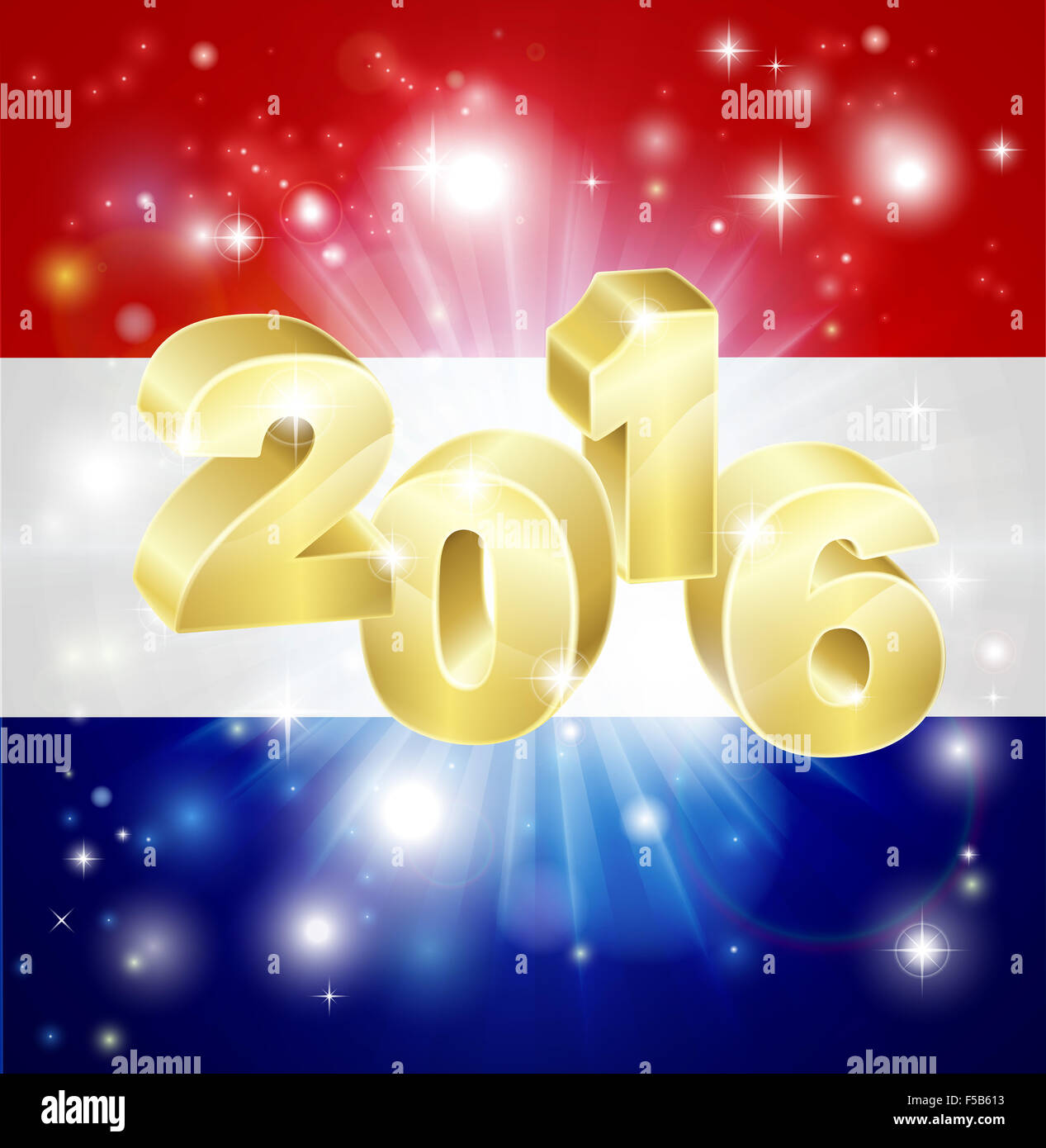 A Dutch flag with 2016 coming out of it with fireworks. Concept for New Year or anything exciting happening in the Netherlands i Stock Photo