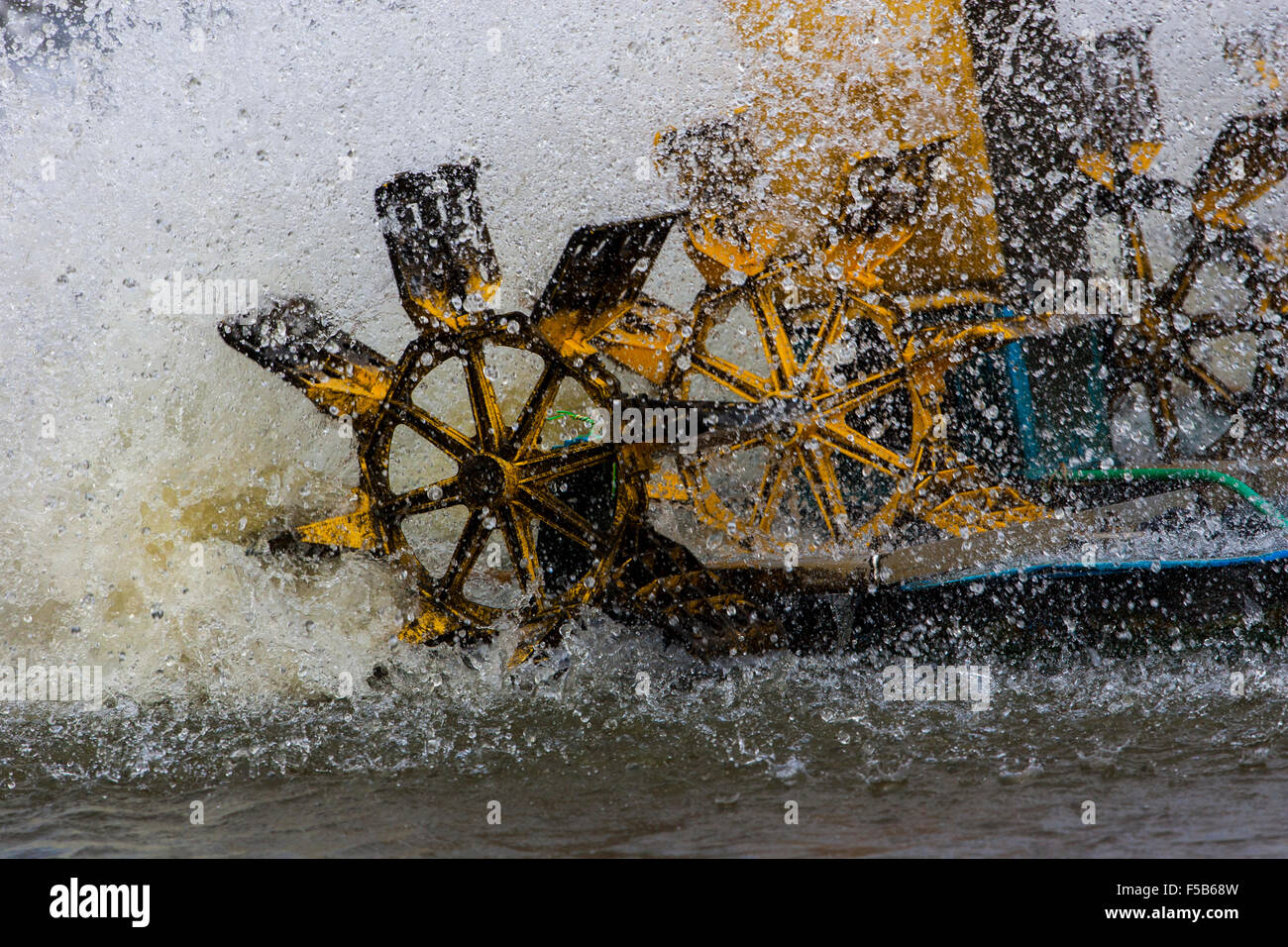 Picture of Aerating the water to oxidize the fish pool in a fishery Stock Photo ...