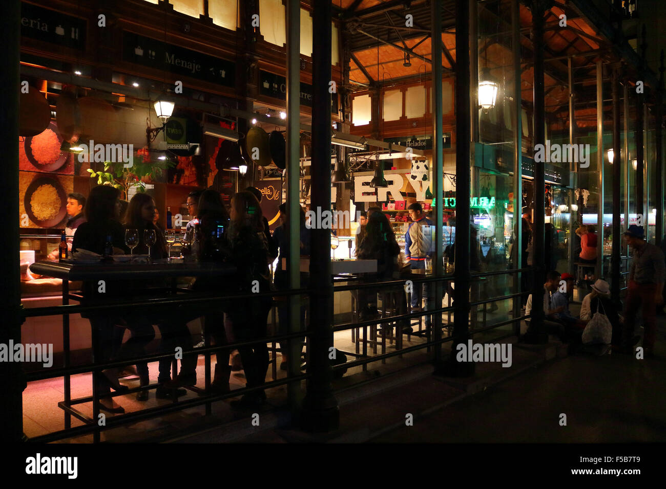 One of the bars at Mercado San Miguel in Madrid Stock Photo