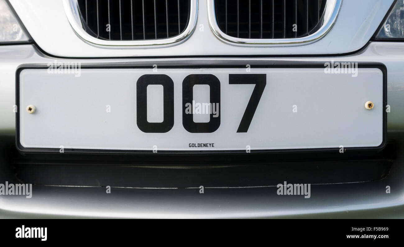 James Bond 007 Personalized Number Plate on BMW Car Stock Photo