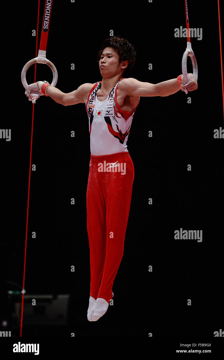 Glasgow, UK. 30th Oct, 2015. KAYA KAZUMA from Japan competes on the rings during the men's All-Around Finals of the 2015 World Gymnastics Championships held in Glasgow, United Kingdom. © Amy Sanderson/ZUMA Wire/Alamy Live News Stock Photo