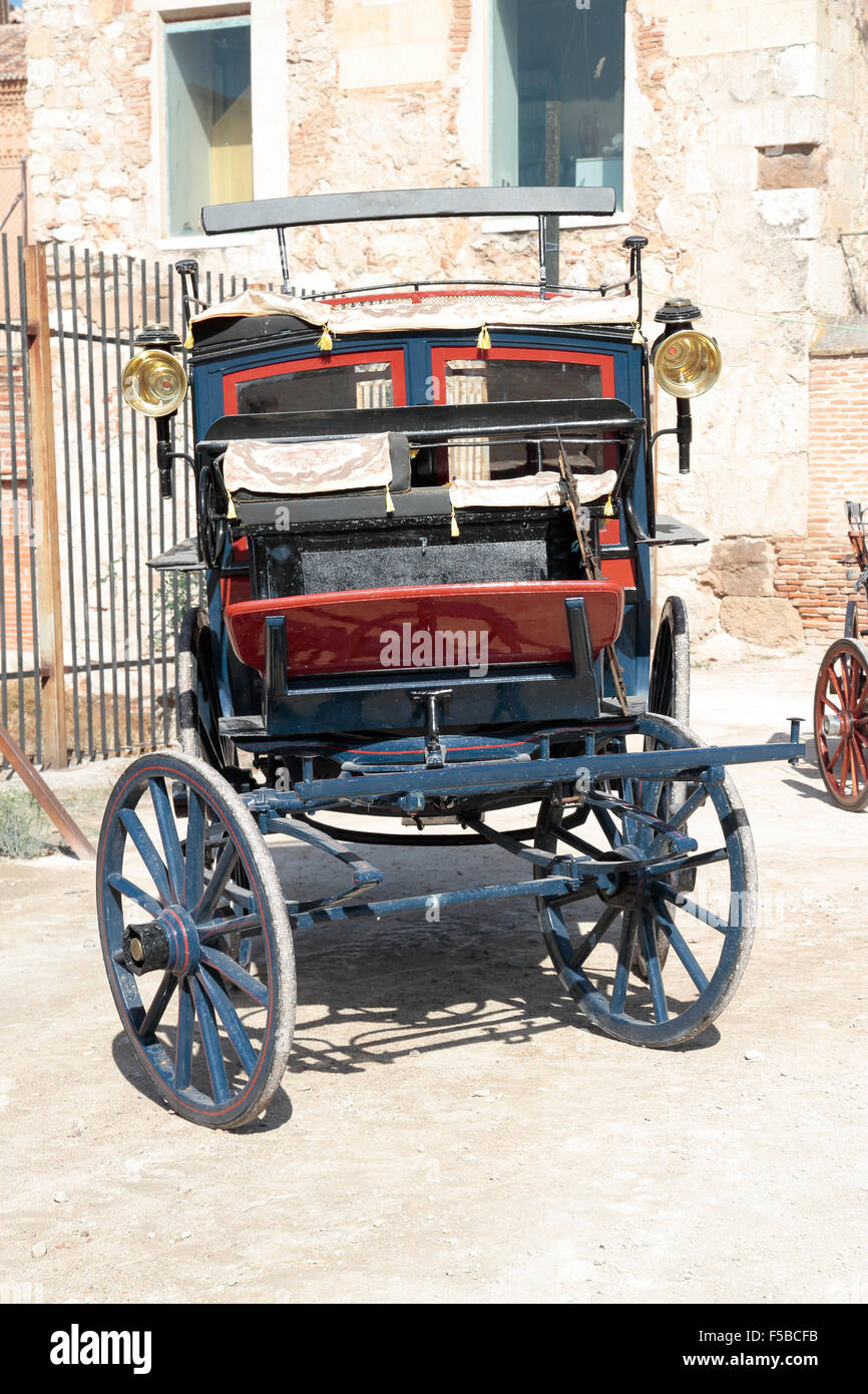 front view of an antique horse carriage in a outdoor exposition Stock