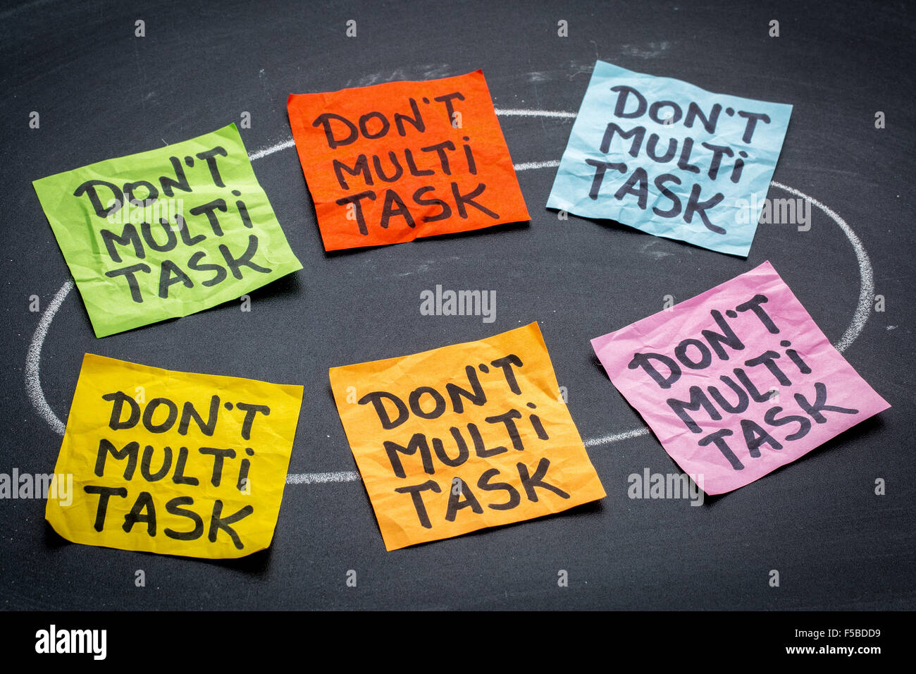 do not multitask sticky note abstract against blackboard - efficiency and productivity advice or reminder Stock Photo