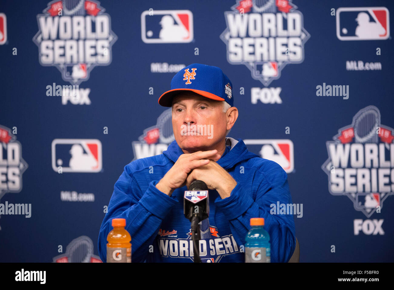New York, NY, USA. 31st Oct, 2015. New York Mets manager TERRY COLLINS speaks at a press conference prior to Game 4 of the 2015 World Series, Citi Field, Saturday, Oct. 31, 2015. © Bryan Smith/ZUMA Wire/Alamy Live News Stock Photo