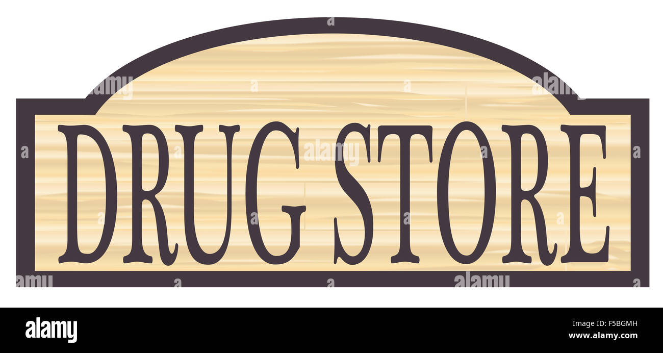 Drug store stylish wooden store sign over a white background Stock Photo