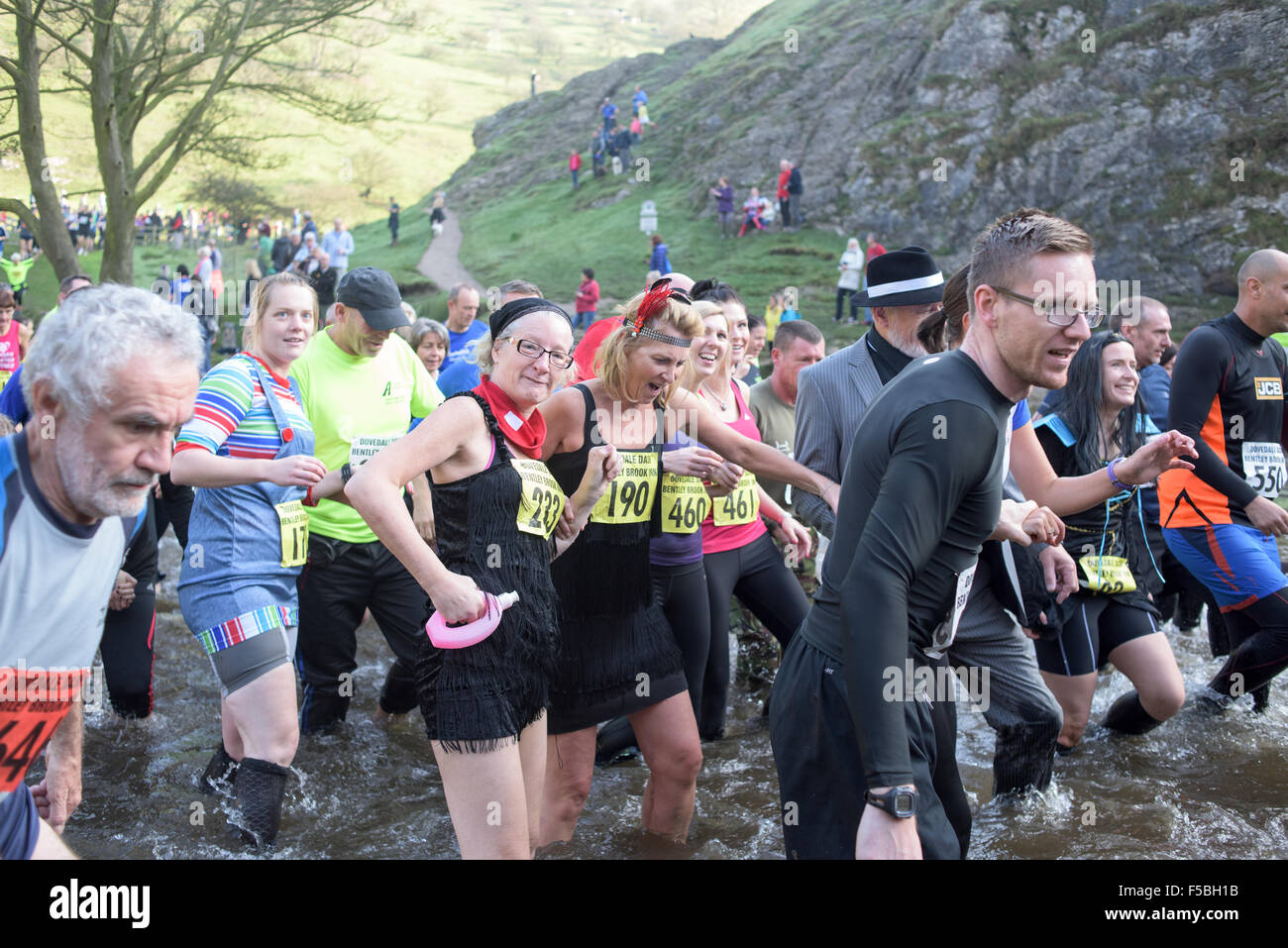 Dovedale, Derbyshire, UK. 1st November 2015. Over a thousand club runner's and fun runner's took part in the 59TH Dovedale dash cross country race ,The course around 4.3/4 miles under the shadow of 'Thorpe cloud' and over the famous stepping stones across the river Dove . Credit:  IFIMAGE/Alamy Live News Stock Photo
