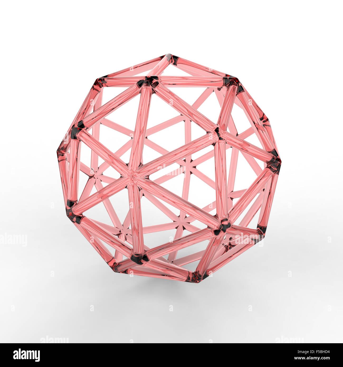 3d red plastic glass pentakis dodecahedron with transparent frame on white background Stock Photo