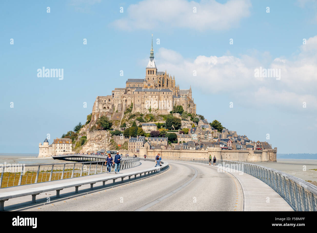 [Editorial Use Only] LE MONT ST. MICHEL, FRANCE - SEPTEMBER 2015: Mont Saint-Michel with the new bridge finished in 2014 Stock Photo