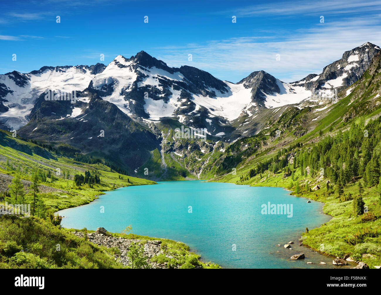 Beautiful turquoise lake in Altai mountains Stock Photo