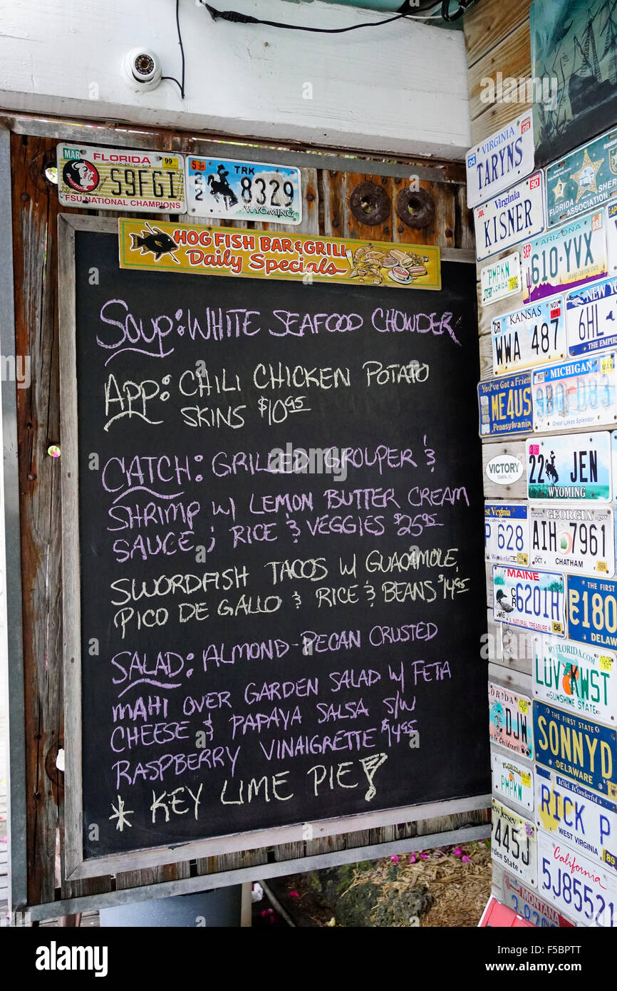 Hogfish Bar Grill Key West Florida Usa Chalk Board Menu Stock Photo Alamy