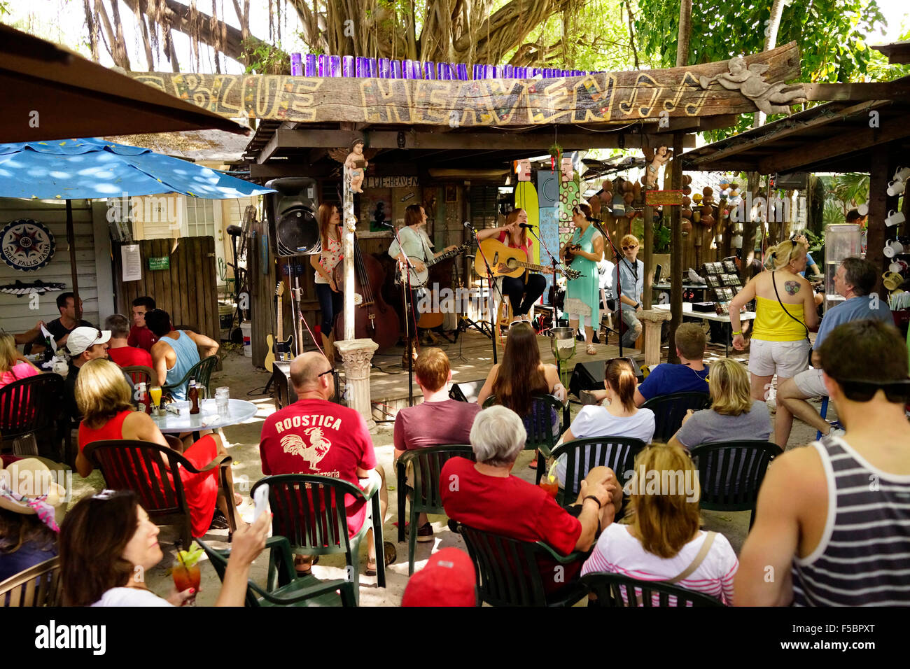 Band playing at Blue Heaven Bar & restaurant outside in Key West Florida USA travel Stock Photo