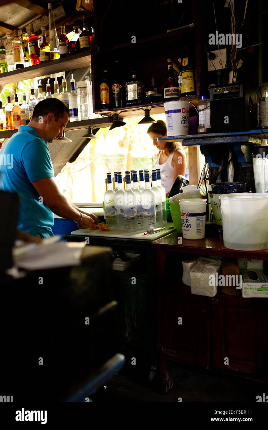 Behind the bar at Blue Heaven Bar, Key West Florida USA travel Stock Photo