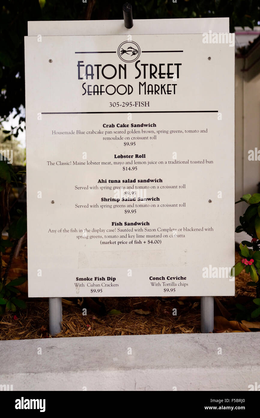 Eaton Street Seafood Market restaurant menu outside Key West Florida