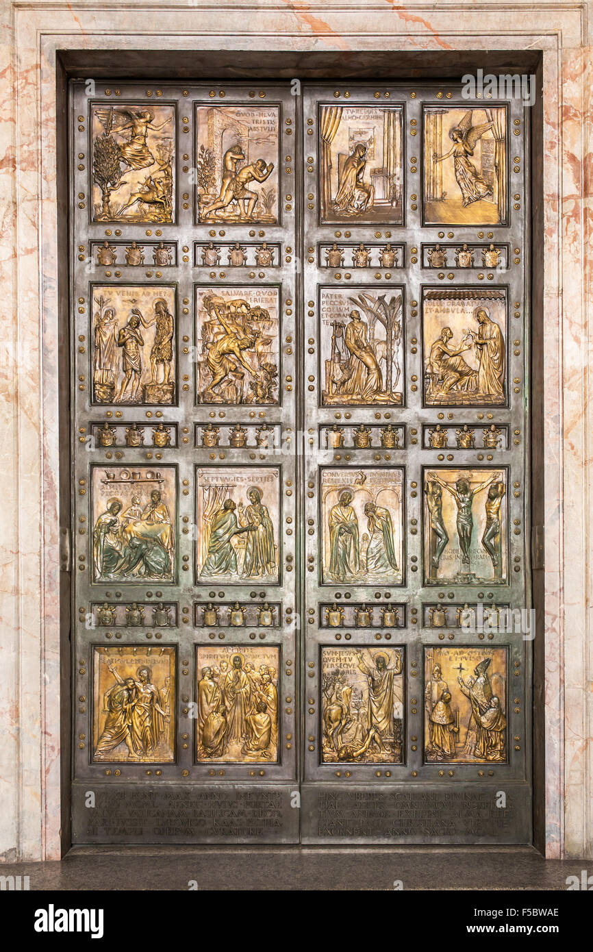The famous Holy Door at St. Peter's Basilica in Vatican. Rome, Italy