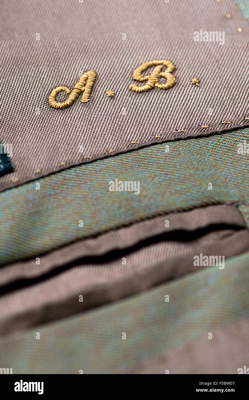 Embroidered initials on clothing with the letters A and B Stock Photo