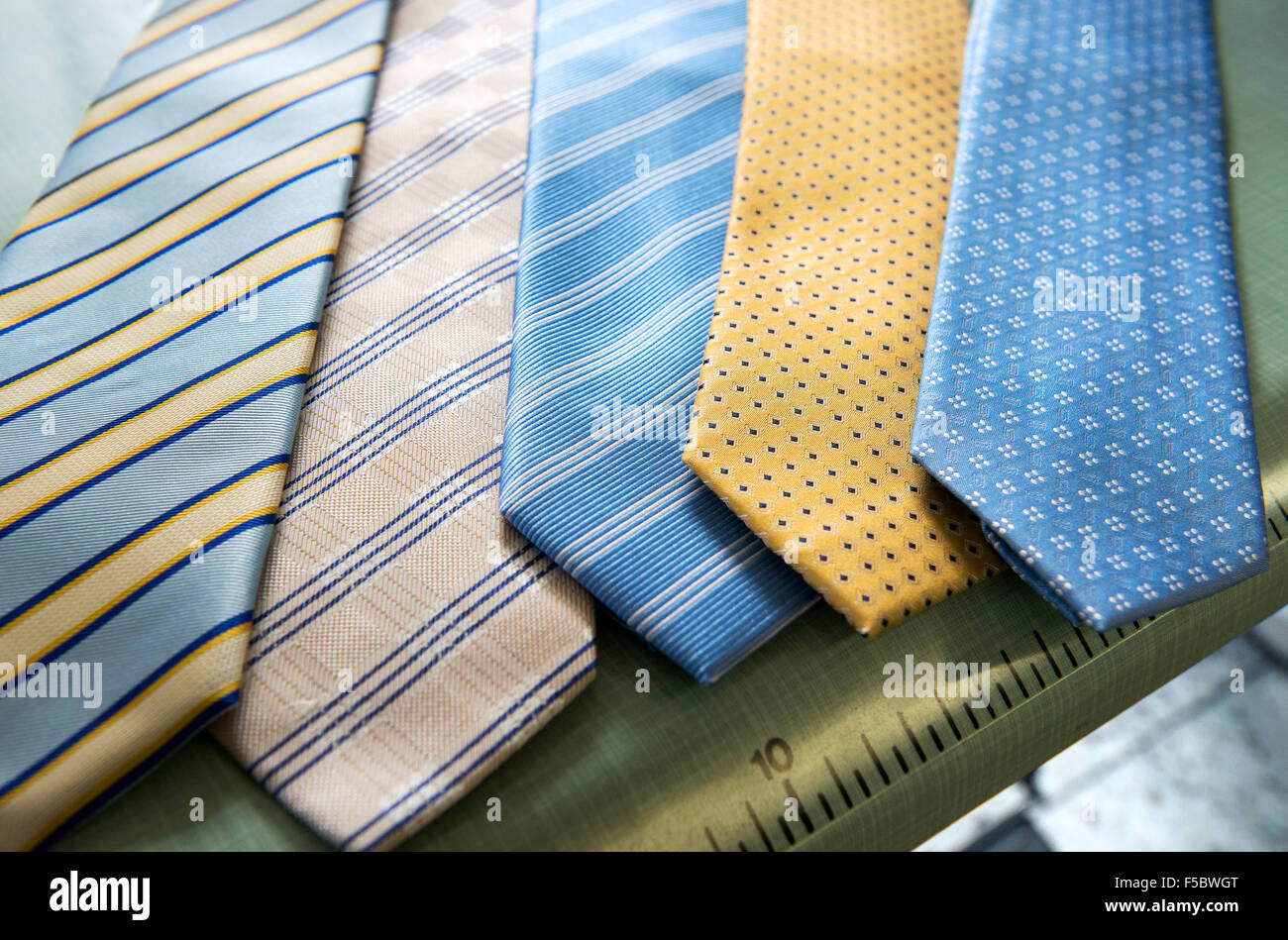 Selection of handmade ties or neckties Stock Photo