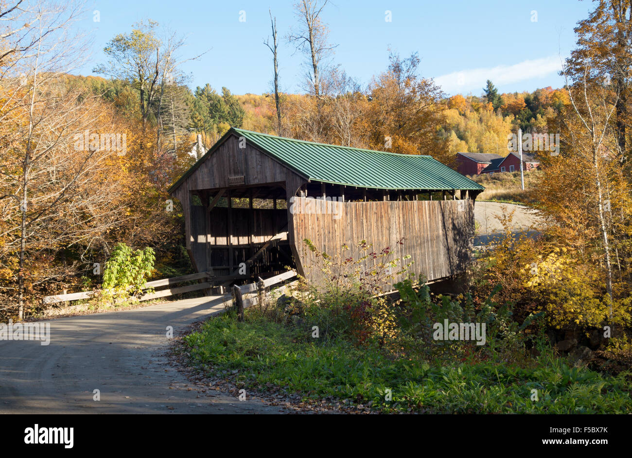 Covered bridge USA; The covered bridge, or Kissing Bridge, Waterville, Vermont VT, New England USA Stock Photo
