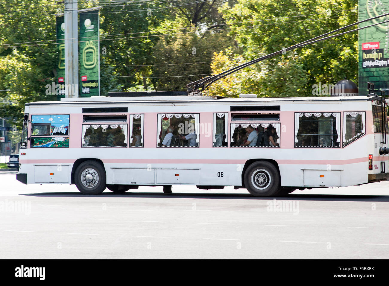 Public bus in Yerevan, the capital of Armenia. Stock Photo