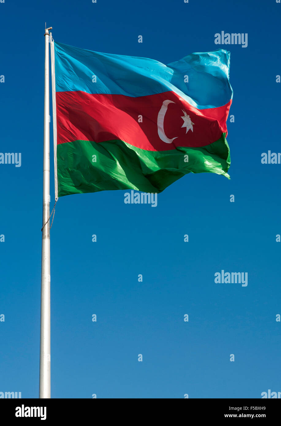 The flag of Azerbaijan. Stock Photo