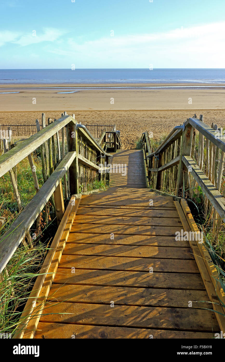 Steps leading down to the beach in Maplethorpe Stock Photo