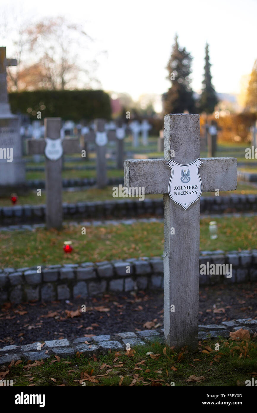 Crosses in a military cemetery Stock Photo