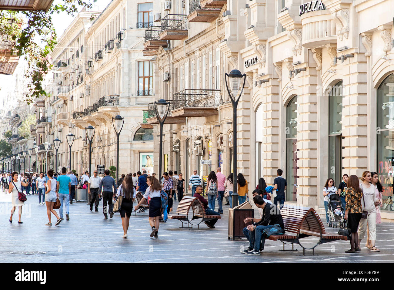 Pedestrians on Nizami street in central Baku. The street is named after classical poet Nizami Ganjavi. Stock Photo