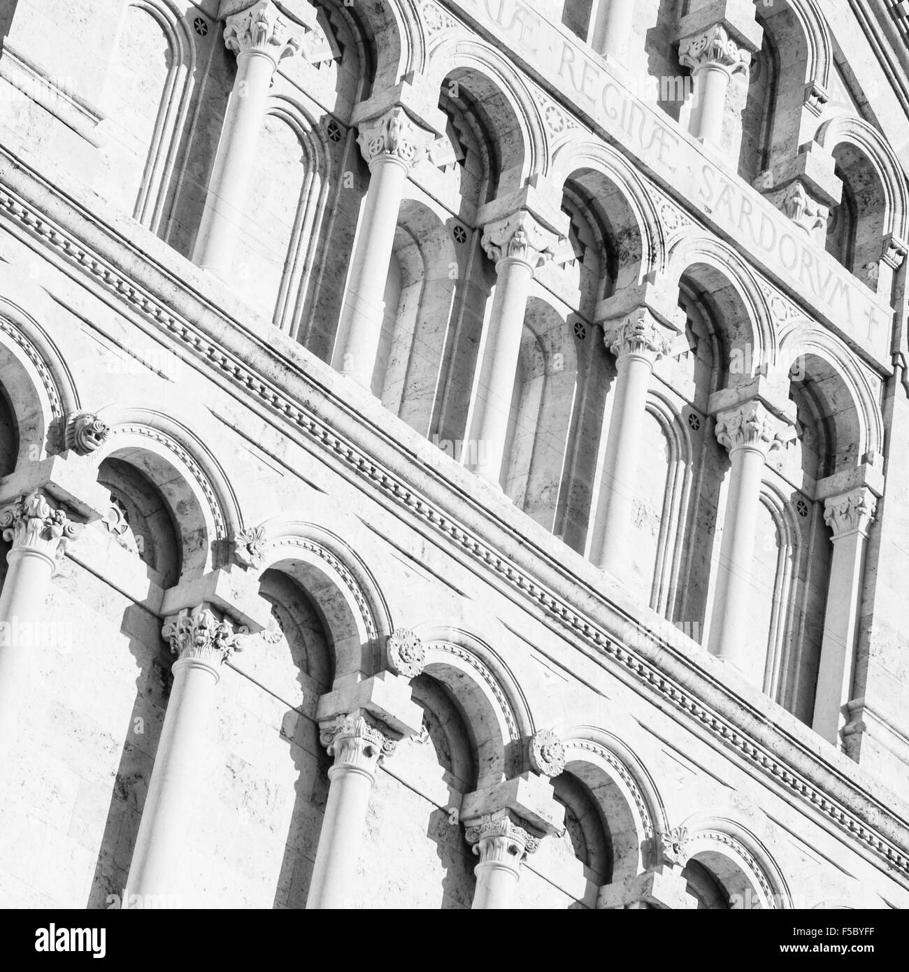 cathedral Marble geometric. Many columns lined on the cathedral facade Stock Photo
