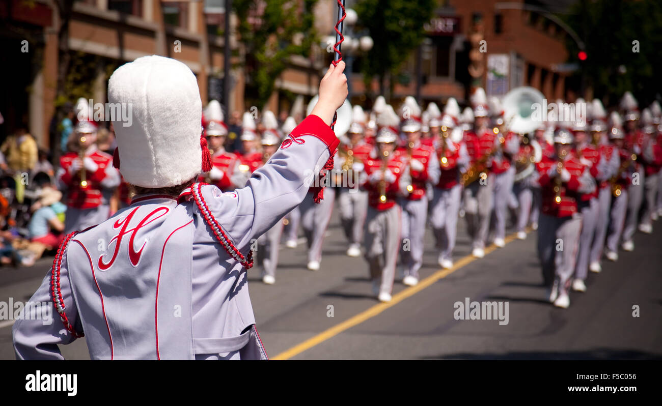 marching band leader with marching band, Victoria Day Parade 2010