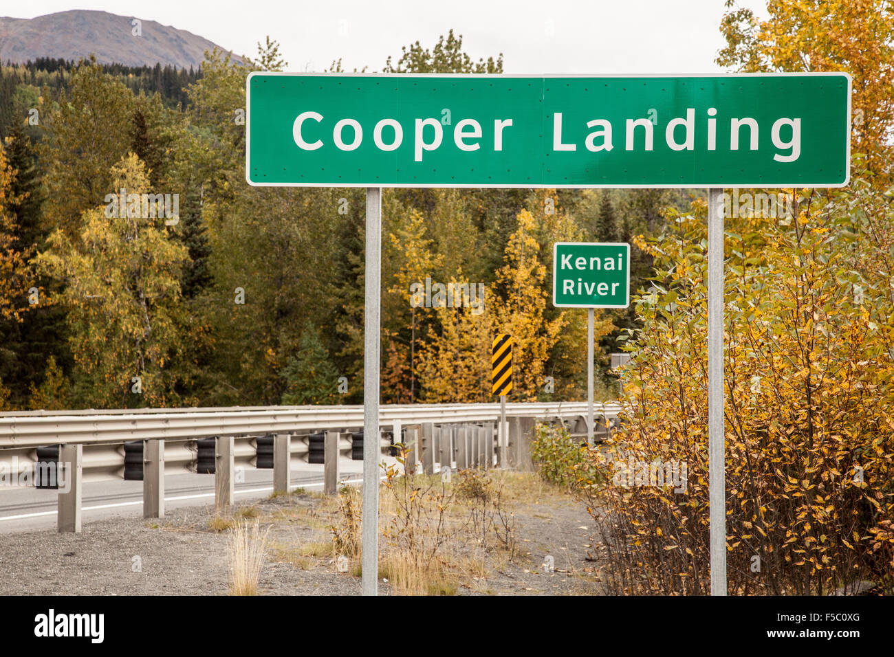 Road signs to Cooper Landing and Kenai River in Alaska Stock Photo Alamy