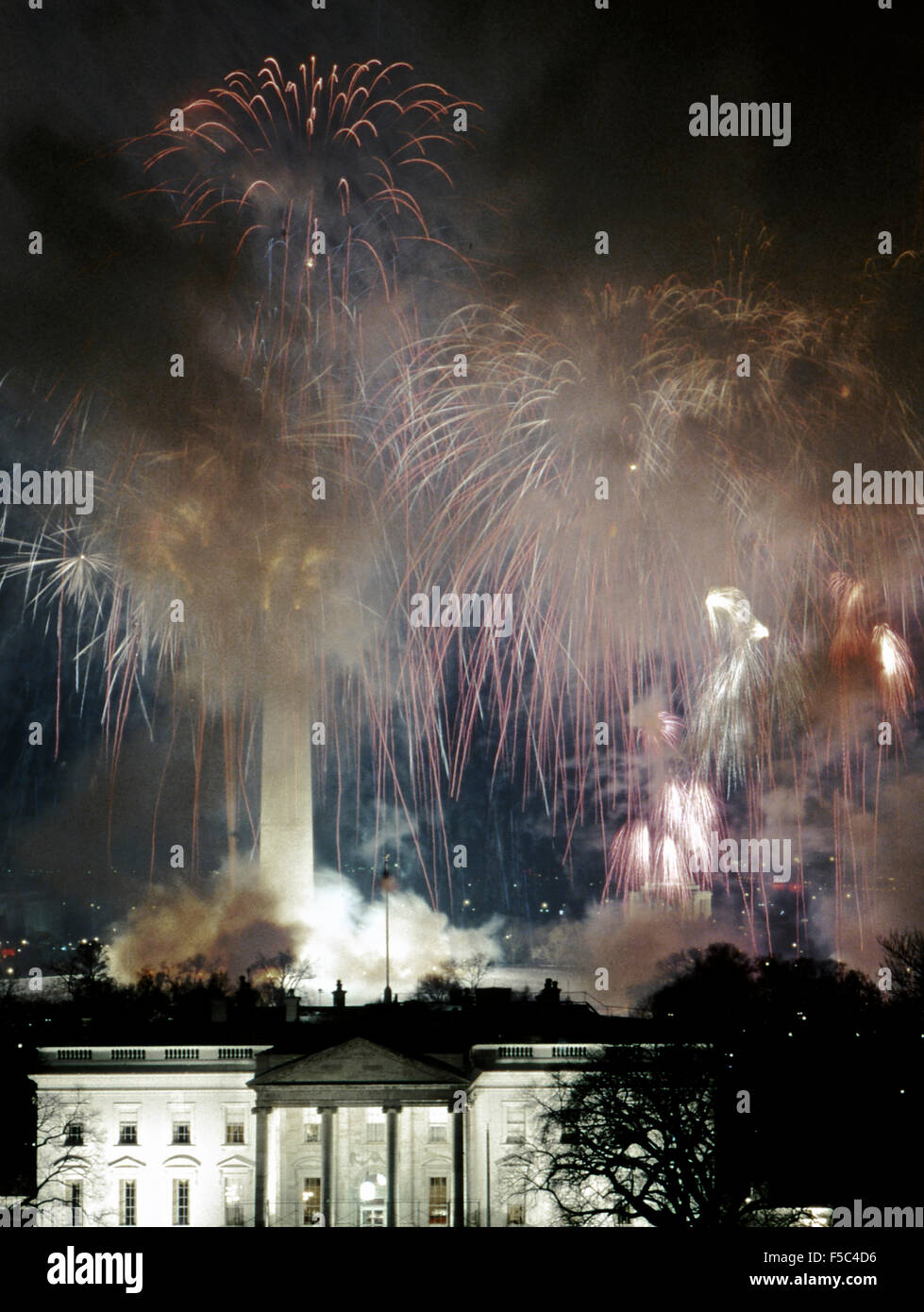 Washington DC, USA 18th January 1985 Fireworks explode over the White