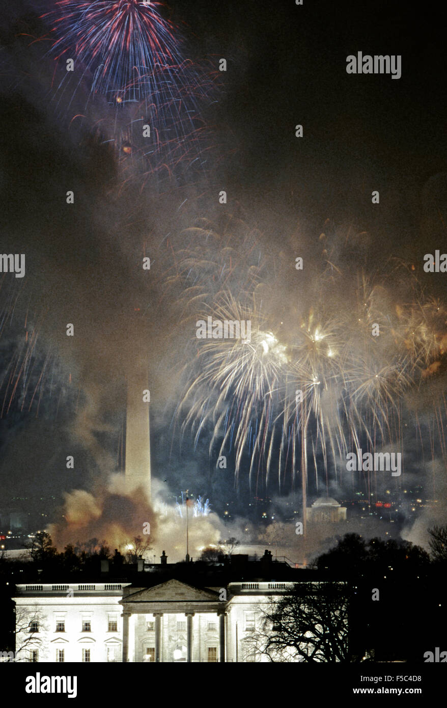 Washington DC, USA 18th January 1985 Fireworks explode over the White