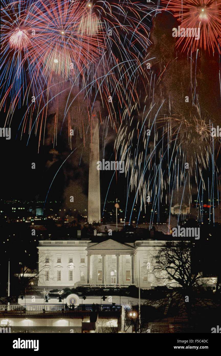 Washington DC, USA 18th January 1985 Fireworks explode over the White