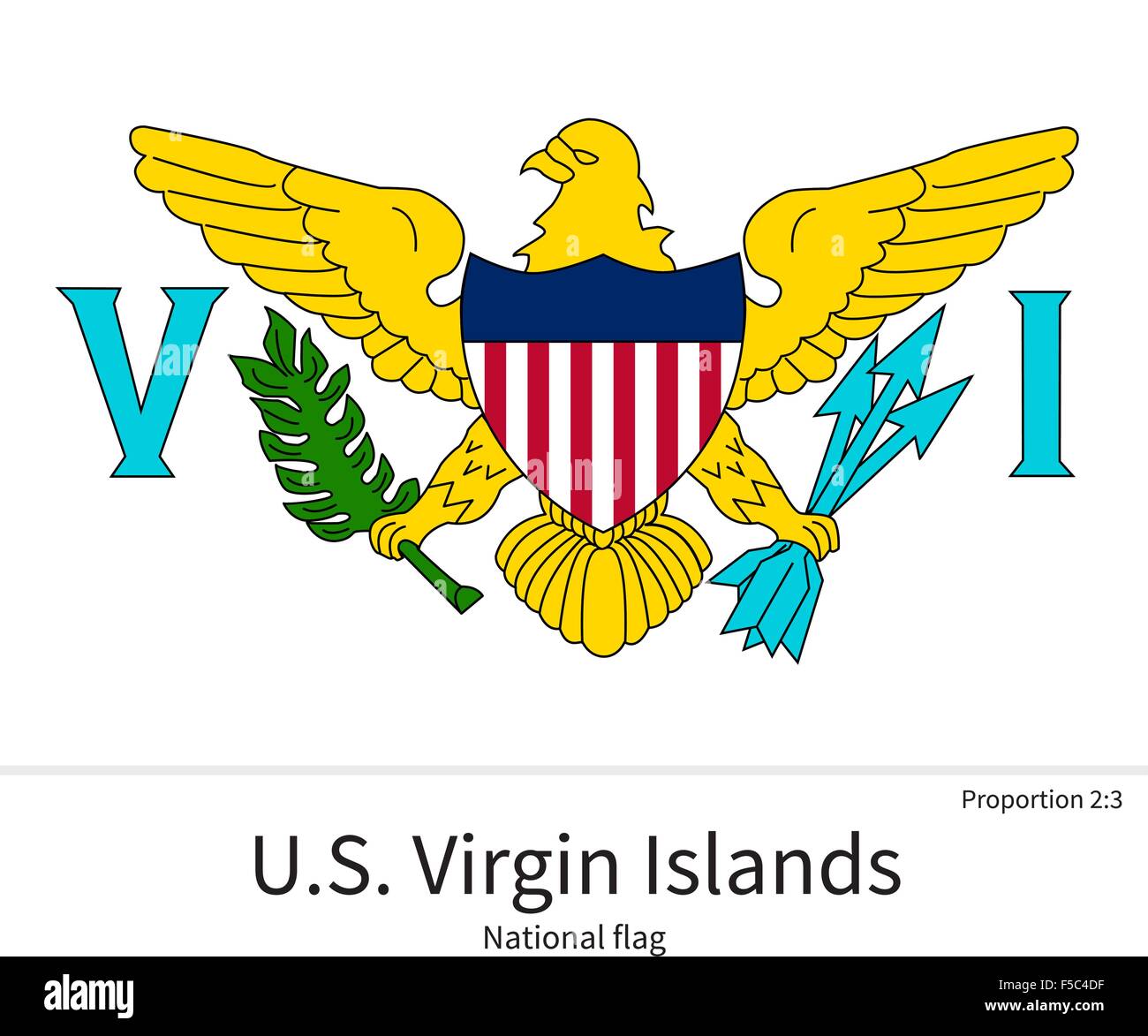 National flag of US Virgin Islands with correct proportions, element, colors Stock Vector Image