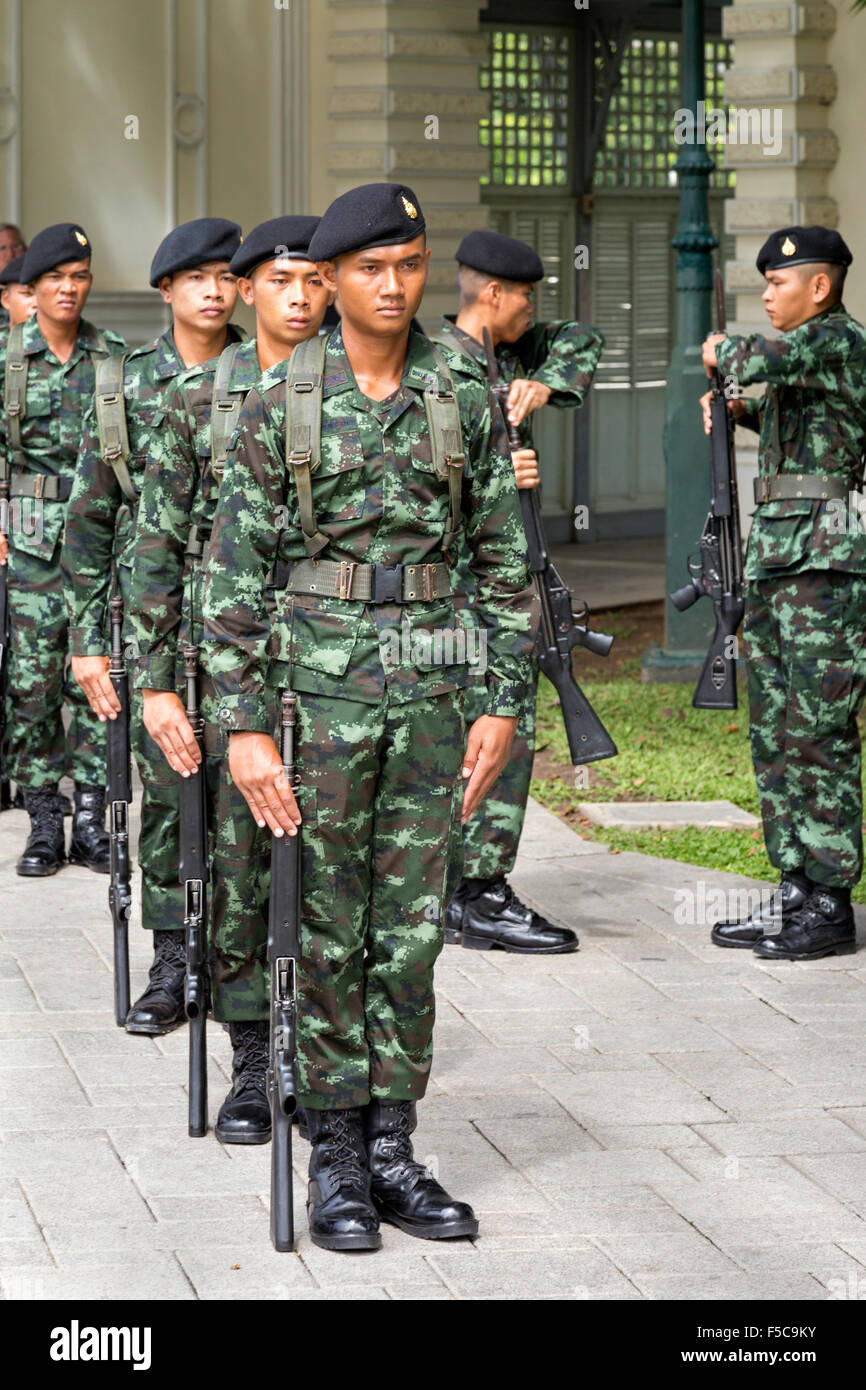 Thai army drill at Bang Pa In, Royal Summer Palace, Ayutthaya, Thailand Stock Photo
