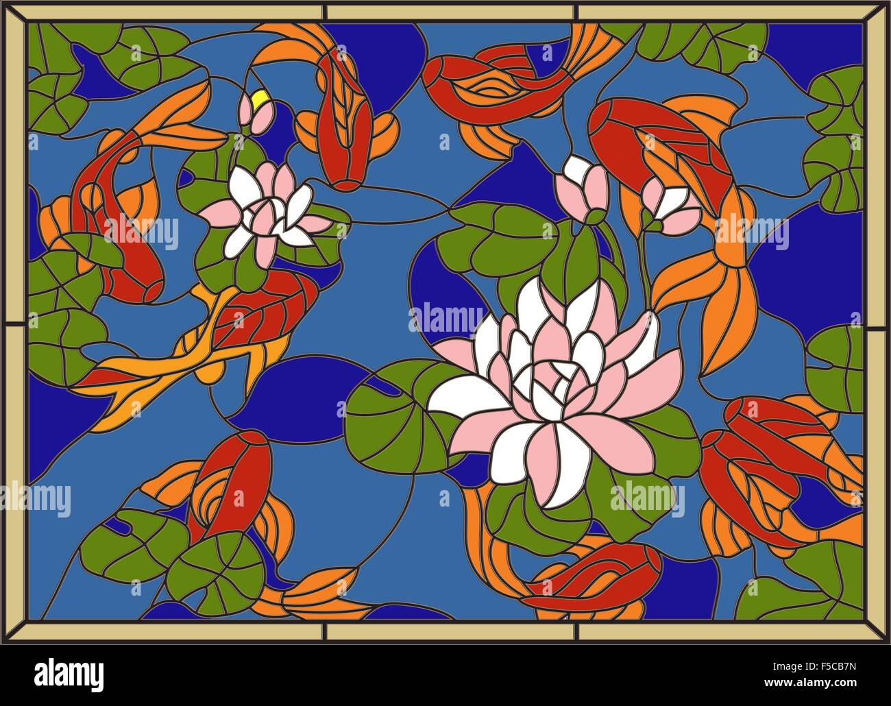 Stained Glass Window With Fish On The Background Of Flowers And Leaves Vector Stock Vector Image Art Alamy