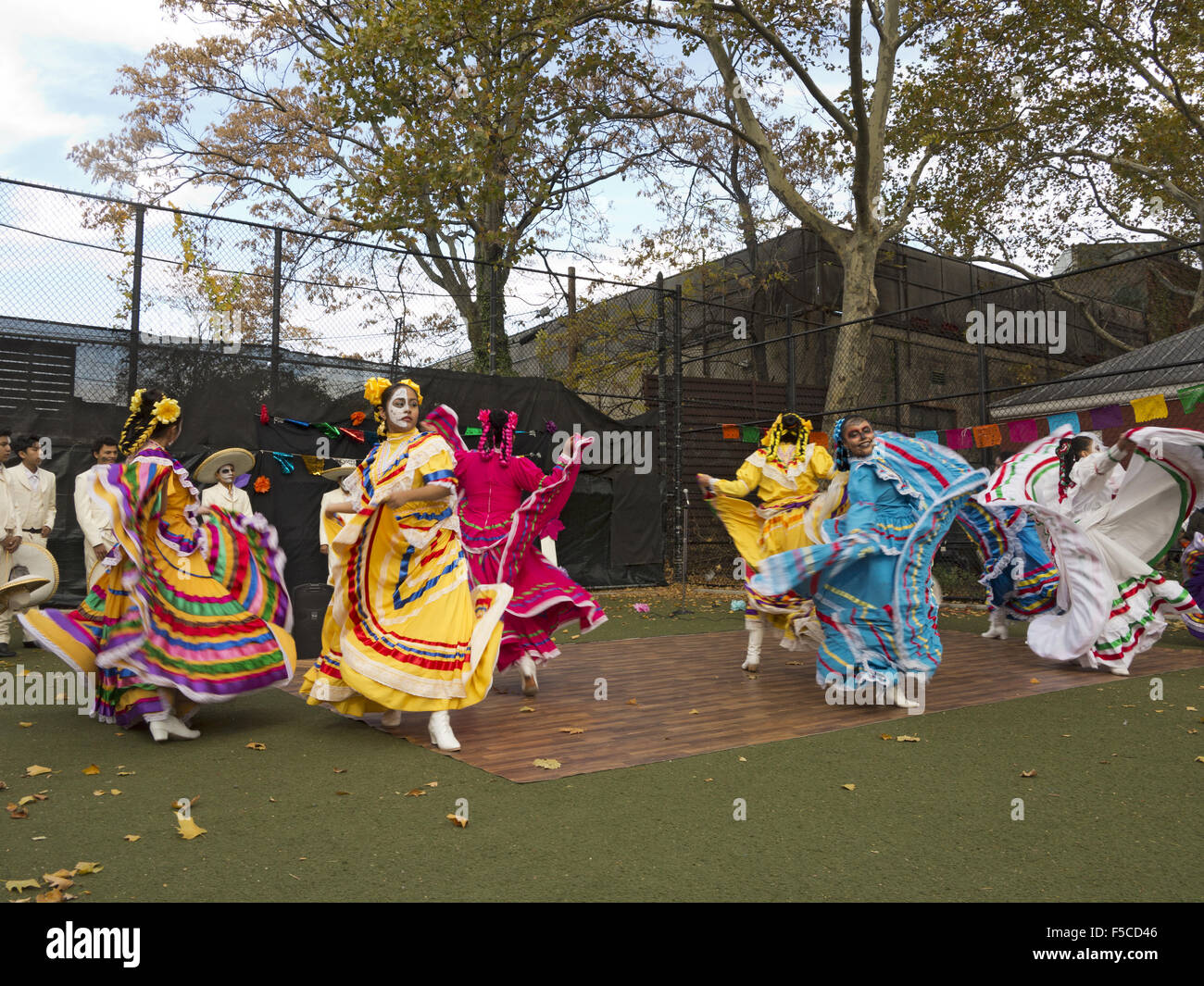 Folkloric dancers at Day of the Dead Festival in the Kensington section of Brooklyn, NY, Nov.1, 2015. Stock Photo