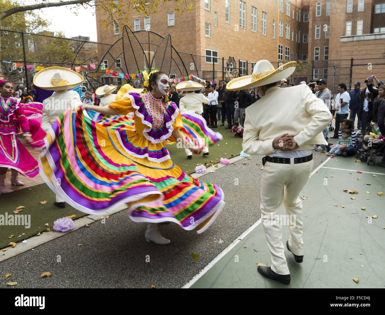 Folkloric dancers at Day of the Dead Festival in the Kensington section of Brooklyn, NY, Nov.1, 2015. Stock Photo