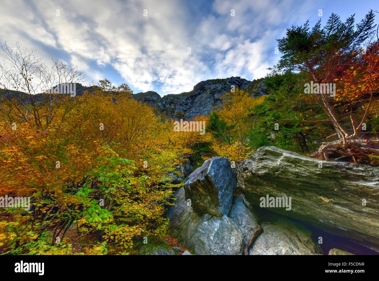 Peak fall foliage in Smugglers Notch, Vermont Stock Photo - Alamy