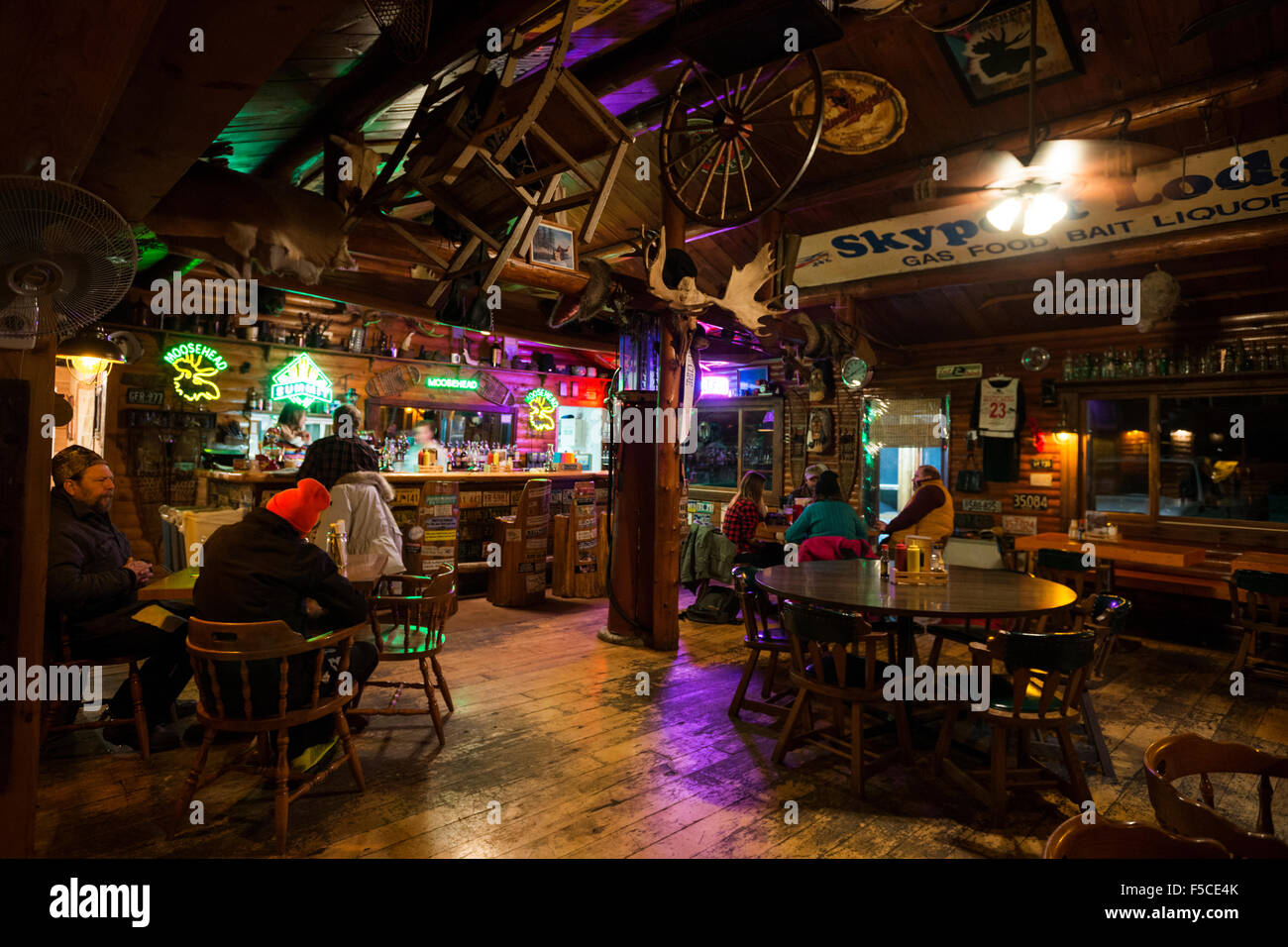 Popular stop on the Gunflint Trail to shop, drink or eat, Trail Center dining room, MN, USA Stock Photo