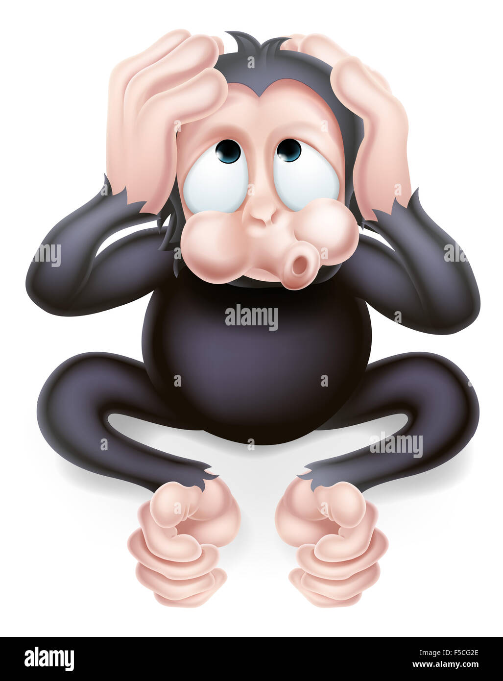 Haer no evil cartoon wise monkey covering his ears Stock Photo