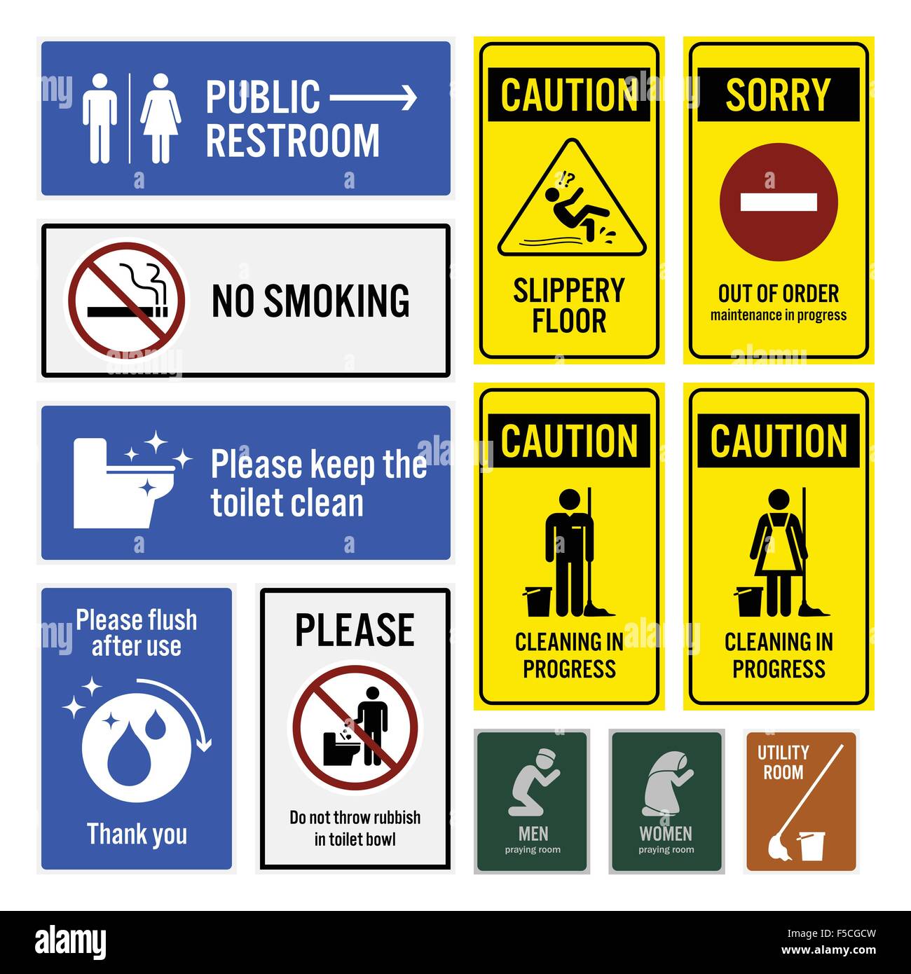 Toilet Notice and Restroom Warning Sign Signboards Stock Vector