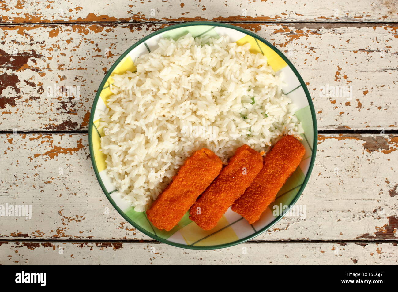 Rice and Fish Fingers Stock Photo Alamy