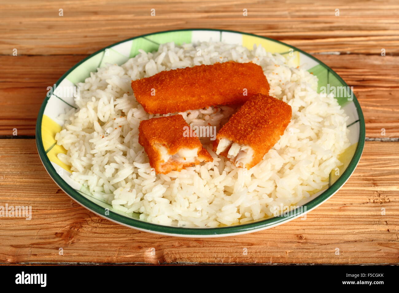 Rice and Fish Fingers Stock Photo Alamy