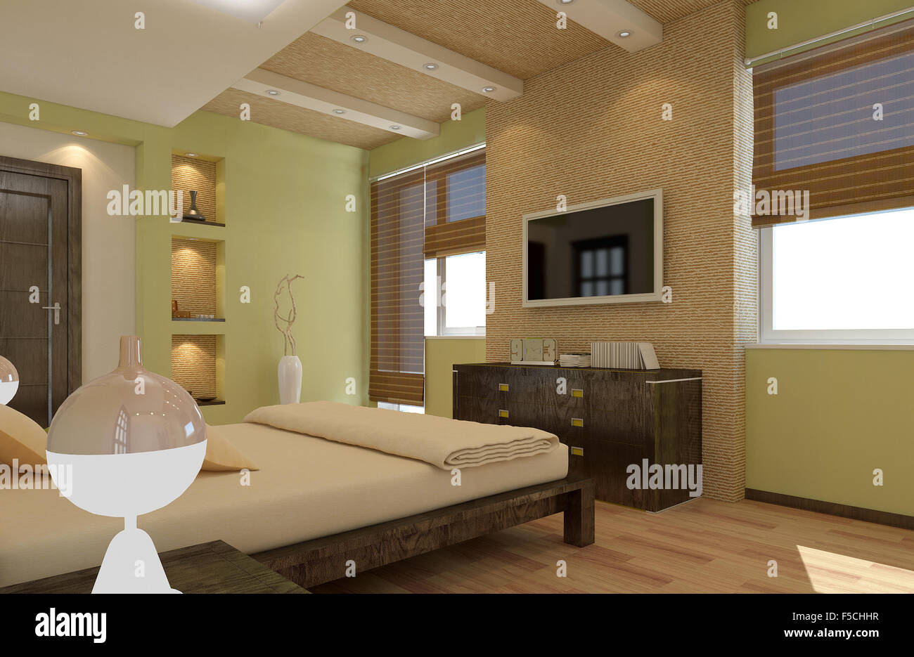 render of apartment  bedroom room Stock Photo