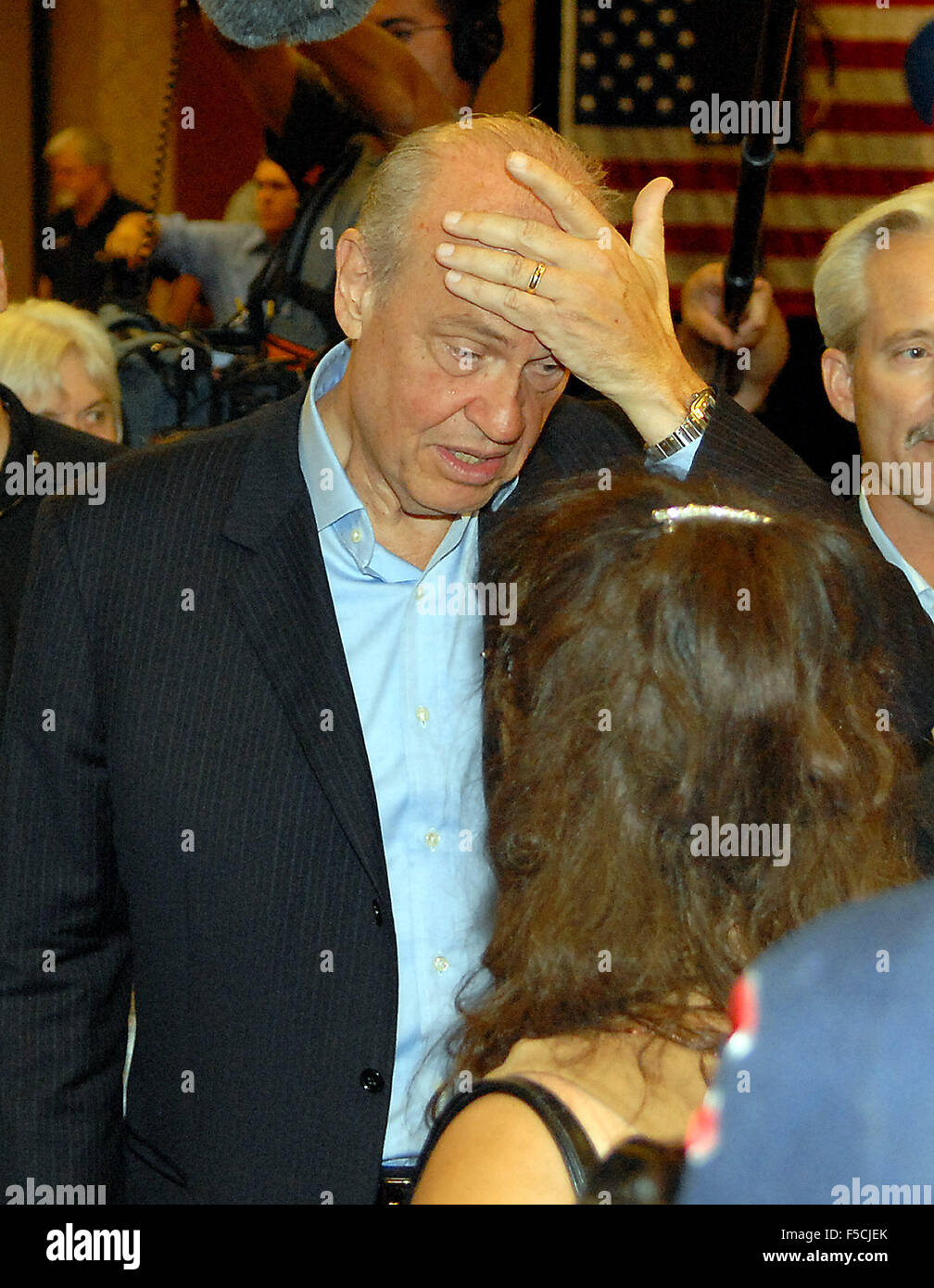 In this file photo, former United States Senator Fred Thompson (Republican of Tennessee), who is a candidate for the Republican nomination for President of the United States, speaks at a campaign event at the Cedar Rapids Marriott, Cedar Rapids, Iowa on Saturday, September 8, 2007. Thompson's family announced he passed away on Sunday, November 1, 2015 at age 73 in Nashville, Tennessee after a recurrence of lymphoma. Credit: Ron Sachs/CNP (RESTRICTION: NO New York or New Jersey Newspapers or newspapers within a 75 mile radius of New York City) - NO WIRE SERVICE - Stock Photo